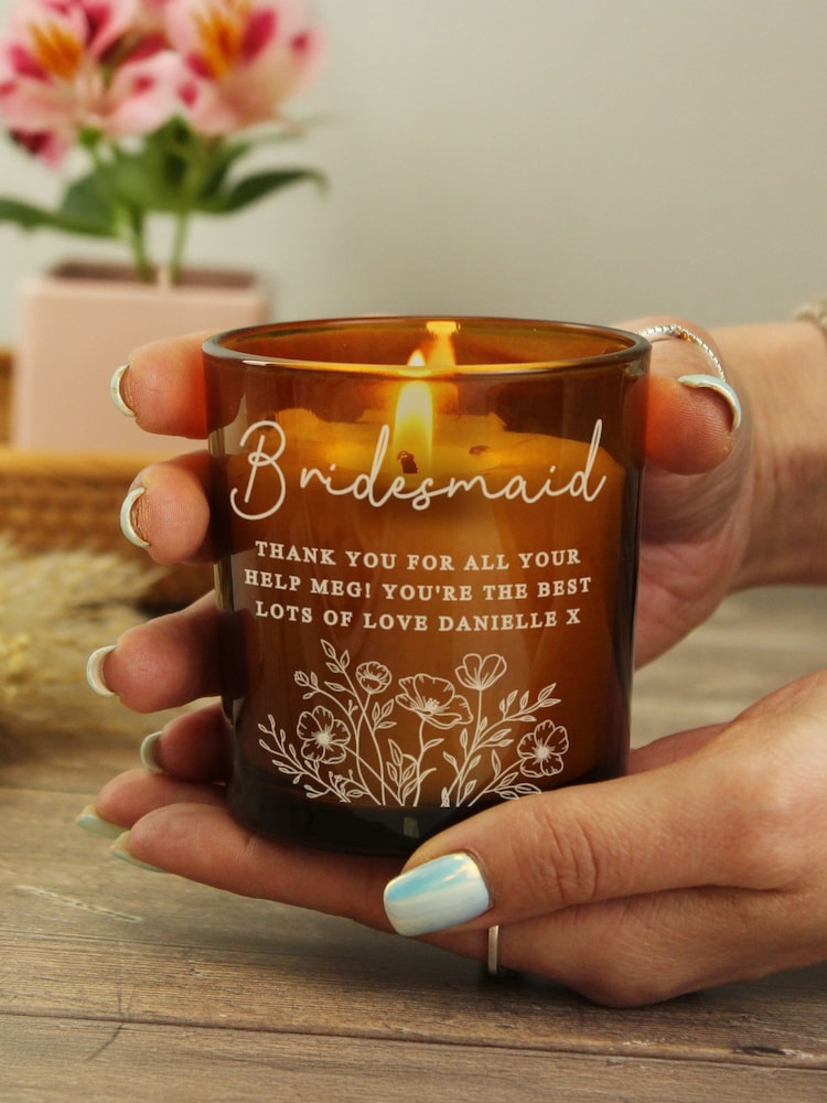 Personalised Wedding Party Amber Glass Candle by PMC - Image 2 of 3
