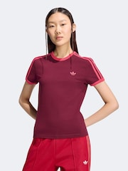 adidas Originals Red 3 Stripes Slim T-Shirt - Image 1 of 6