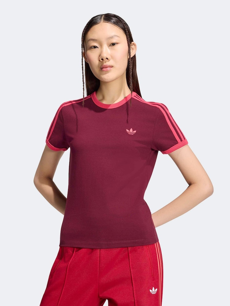 adidas Originals Red 3 Stripes Slim T-Shirt - Image 1 of 6 adidas Originals Red 3 Stripes Slim T-Shirt - Image 1 of 6
