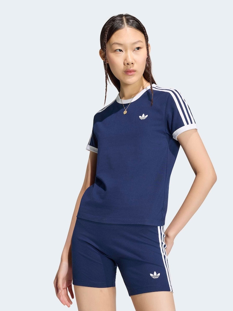 adidas Originals Blue 3 Stripes Slim T-Shirt - Image 1 of 6 adidas Originals Blue 3 Stripes Slim T-Shirt - Image 1 of 6