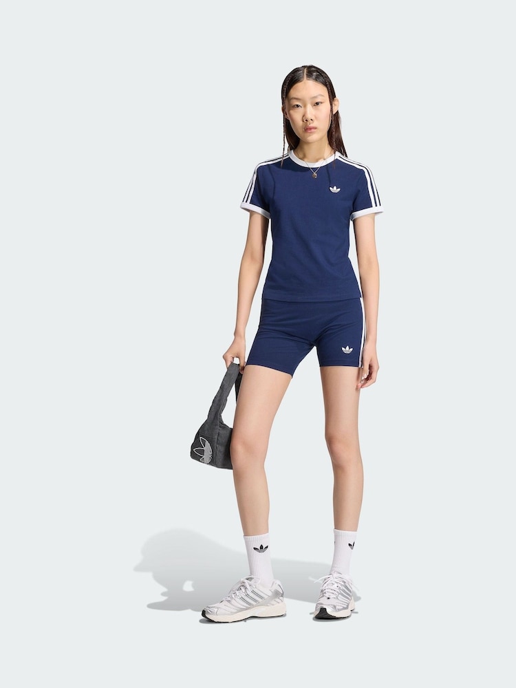 adidas Originals Blue 3 Stripes Slim T-Shirt - Image 2 of 6 adidas Originals Blue 3 Stripes Slim T-Shirt - Image 2 of 6