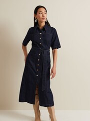 Phase Eight Blue Sonny 100% Cotton Denim Midi Dress - Image 1 of 6