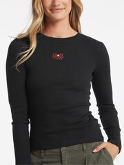 Guess Jeans Black Embroidered Logo Long Sleeve 100% Cotton T-Shirt - Image 1 of 5
