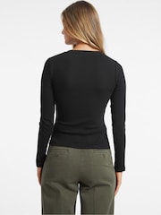 Guess Jeans Black Embroidered Logo Long Sleeve 100% Cotton T-Shirt - Image 2 of 5