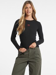 Guess Jeans Black Embroidered Logo Long Sleeve 100% Cotton T-Shirt - Image 3 of 5