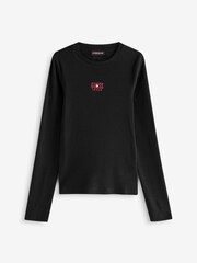 Guess Jeans Black Embroidered Logo Long Sleeve 100% Cotton T-Shirt - Image 5 of 5