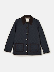 Joules Quinn Navy Blue Showerproof Diamond Quilted Coat - Image 11 of 11