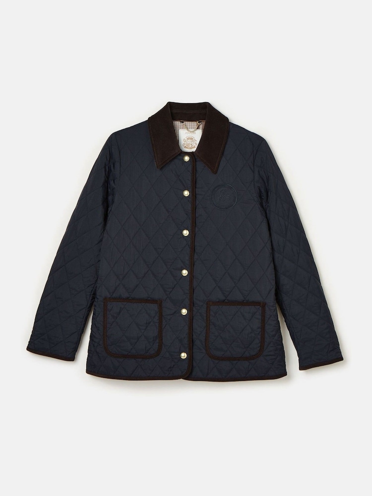 Joules Quinn Navy Blue Showerproof Diamond Quilted Coat - Image 11 of 11