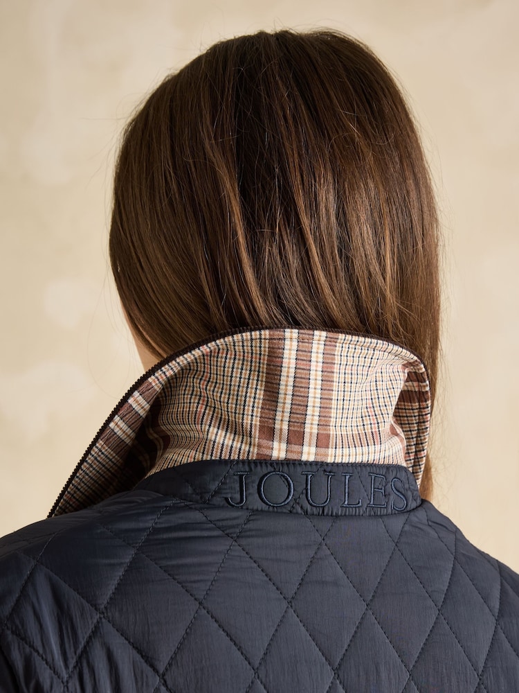 Joules Quinn Navy Blue Showerproof Diamond Quilted Coat - Image 6 of 9