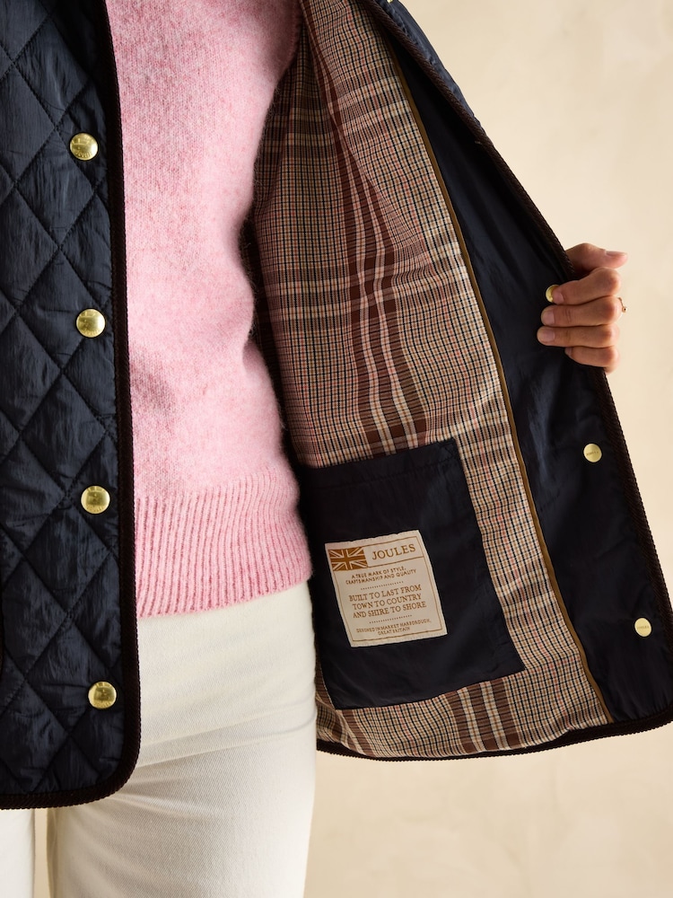 Joules Quinn Navy Blue Showerproof Diamond Quilted Coat - Image 8 of 9