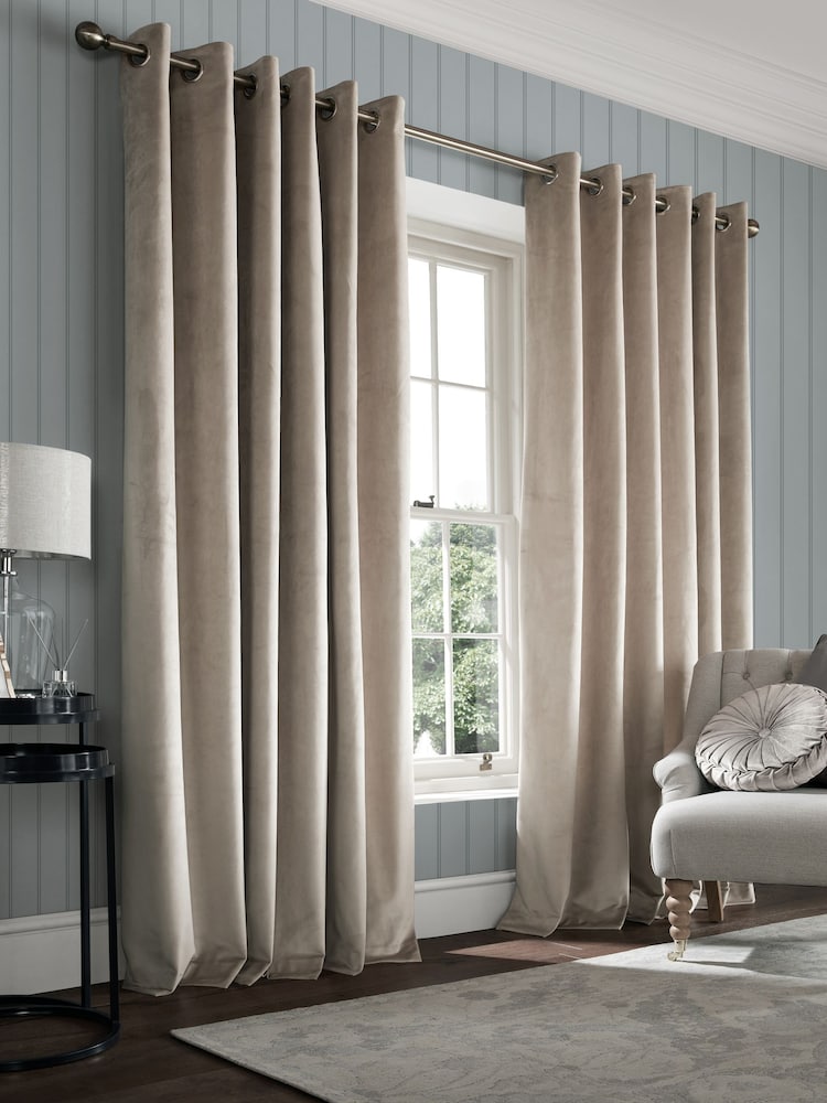Laura Ashley Truffle Natural Middleton Velvet Made to Measure Curtains - Image 1 of 9