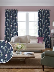 Laura Ashley Midnight Navy Blue Hawling Irises Made to Measure 100% Cotton Curtains - Image 1 of 9