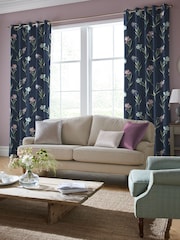 Laura Ashley Midnight Navy Blue Hawling Irises Made to Measure 100% Cotton Curtains - Image 2 of 9