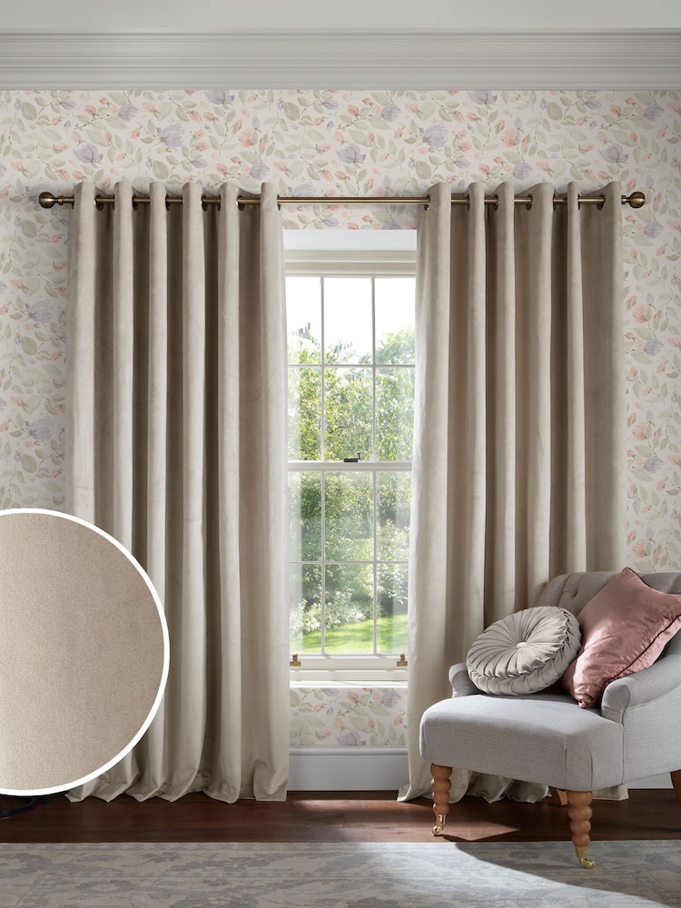 Laura Ashley Twine Cream Middleton Velvet Made to Measure Curtains - Image 1 of 9