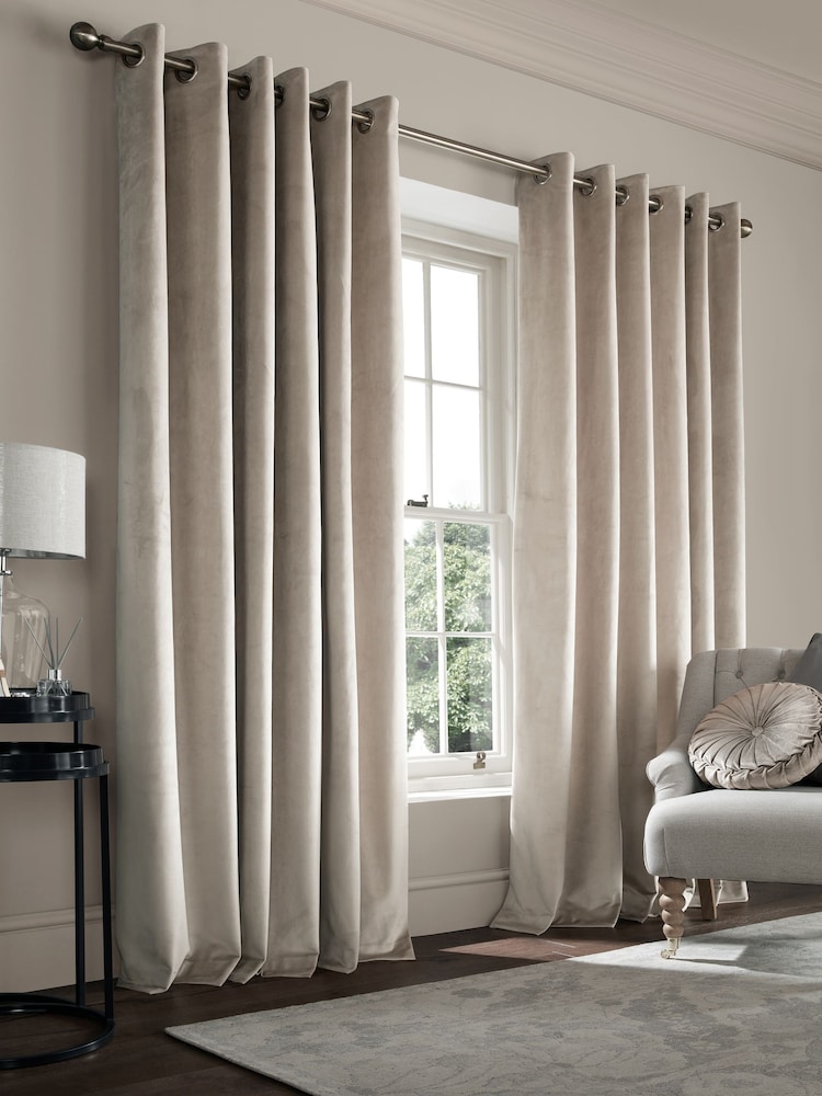 Laura Ashley Natural Middleton Velvet Made to Measure Curtains - Image 2 of 9