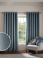 Laura Ashley Newport Blue Middleton Velvet Made to Measure Curtains - Image 1 of 9