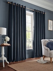 Laura Ashley Midnight Seaspray Blue Middleton Velvet Made to Measure Curtains - Image 1 of 9