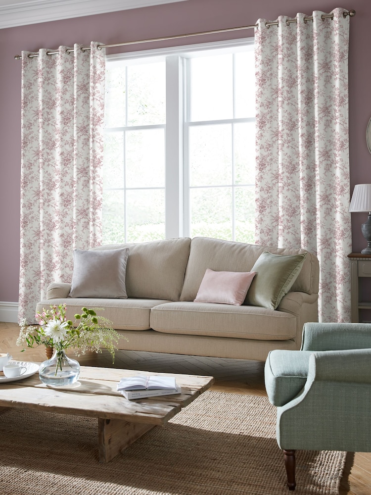 Laura Ashley Dark Blush Pink Walled Garden Made to Measure 100% Cotton Curtains - Image 1 of 9