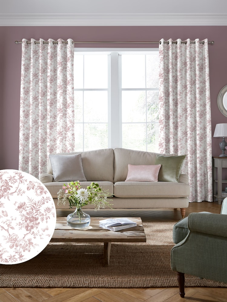 Laura Ashley Dark Blush Pink Walled Garden Made to Measure 100% Cotton Curtains - Image 2 of 9
