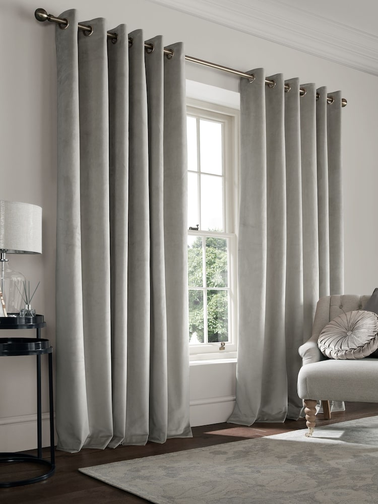 Laura Ashley Pale French Grey Middleton Velvet Made to Measure Curtains - Image 1 of 9