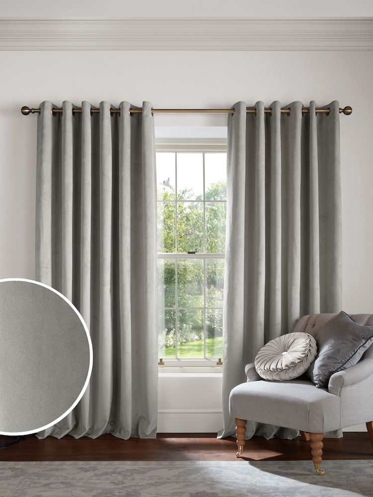 Laura Ashley Pale French Grey Middleton Velvet Made to Measure Curtains - Image 2 of 9