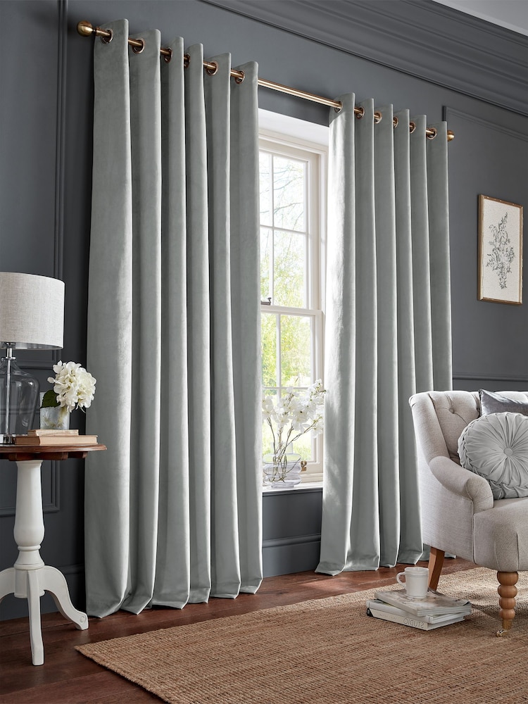 Laura Ashley Steel Grey Middleton Velvet Made to Measure Curtains - Image 2 of 9