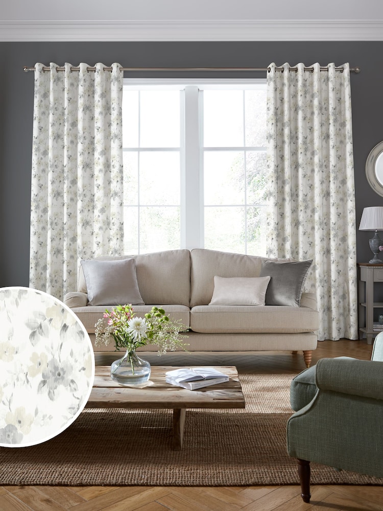Laura Ashley Natural Fleetham Haze Made to Measure 100% Cotton Curtains - Image 1 of 9
