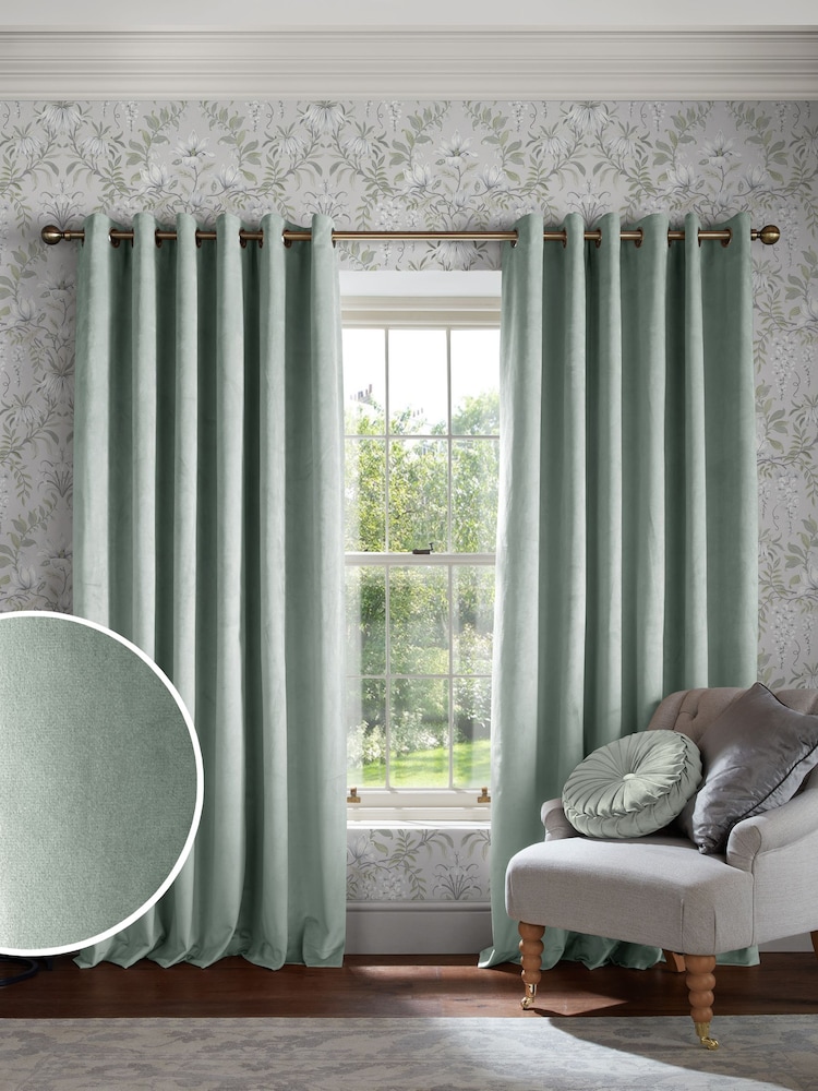 Laura Ashley Sage Green Middleton Velvet Made to Measure Curtains - Image 2 of 9