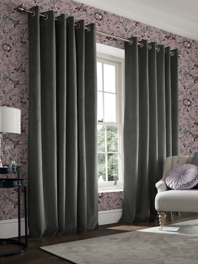 Laura Ashley Pale Charcoal Grey Middleton Velvet Made to Measure Curtains - Image 1 of 9