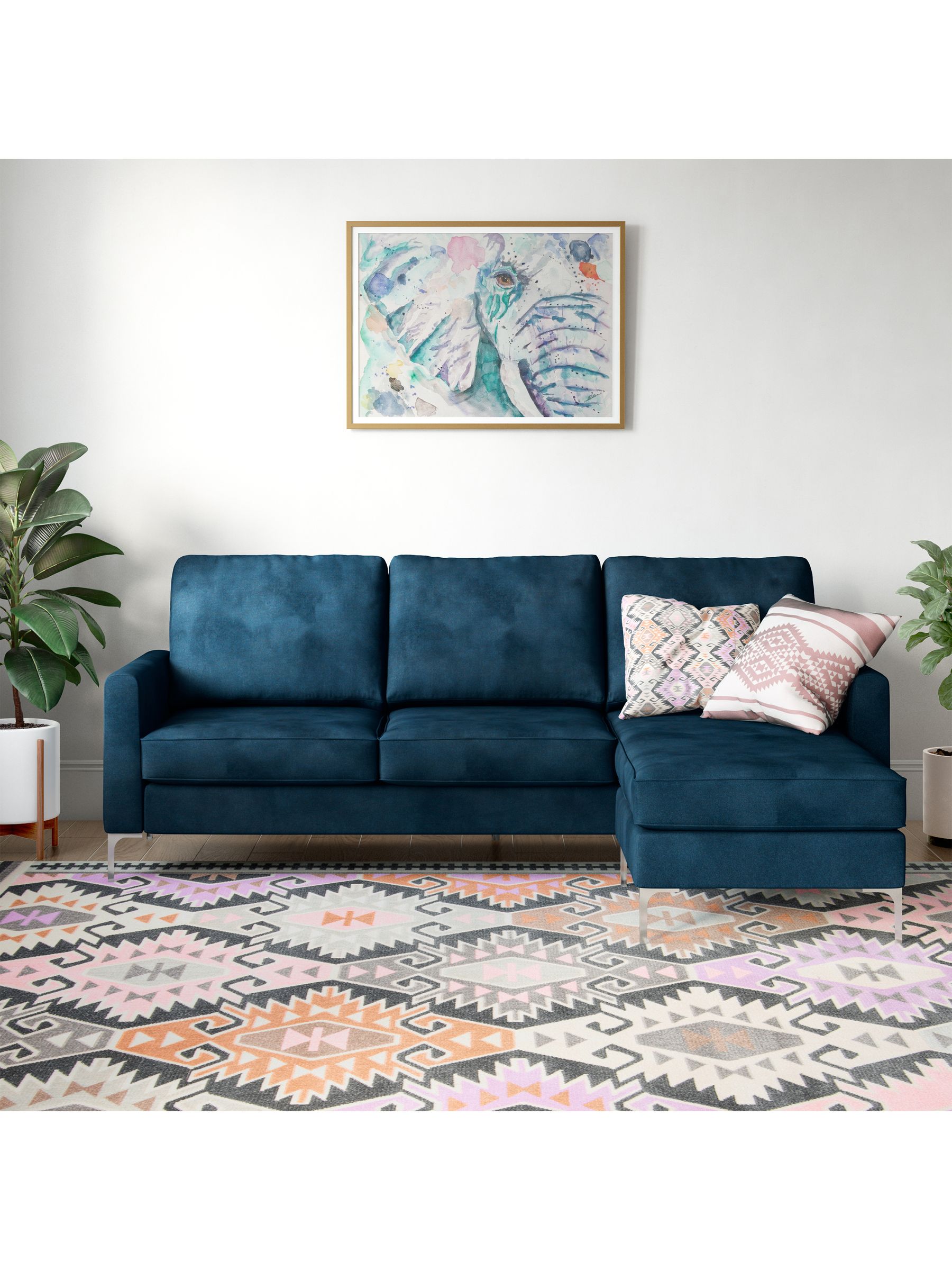 Novogratz Chapman Blue Velvet Sectional Sofa - L-Shaped Chaise - Small Space Friendly - Image 3