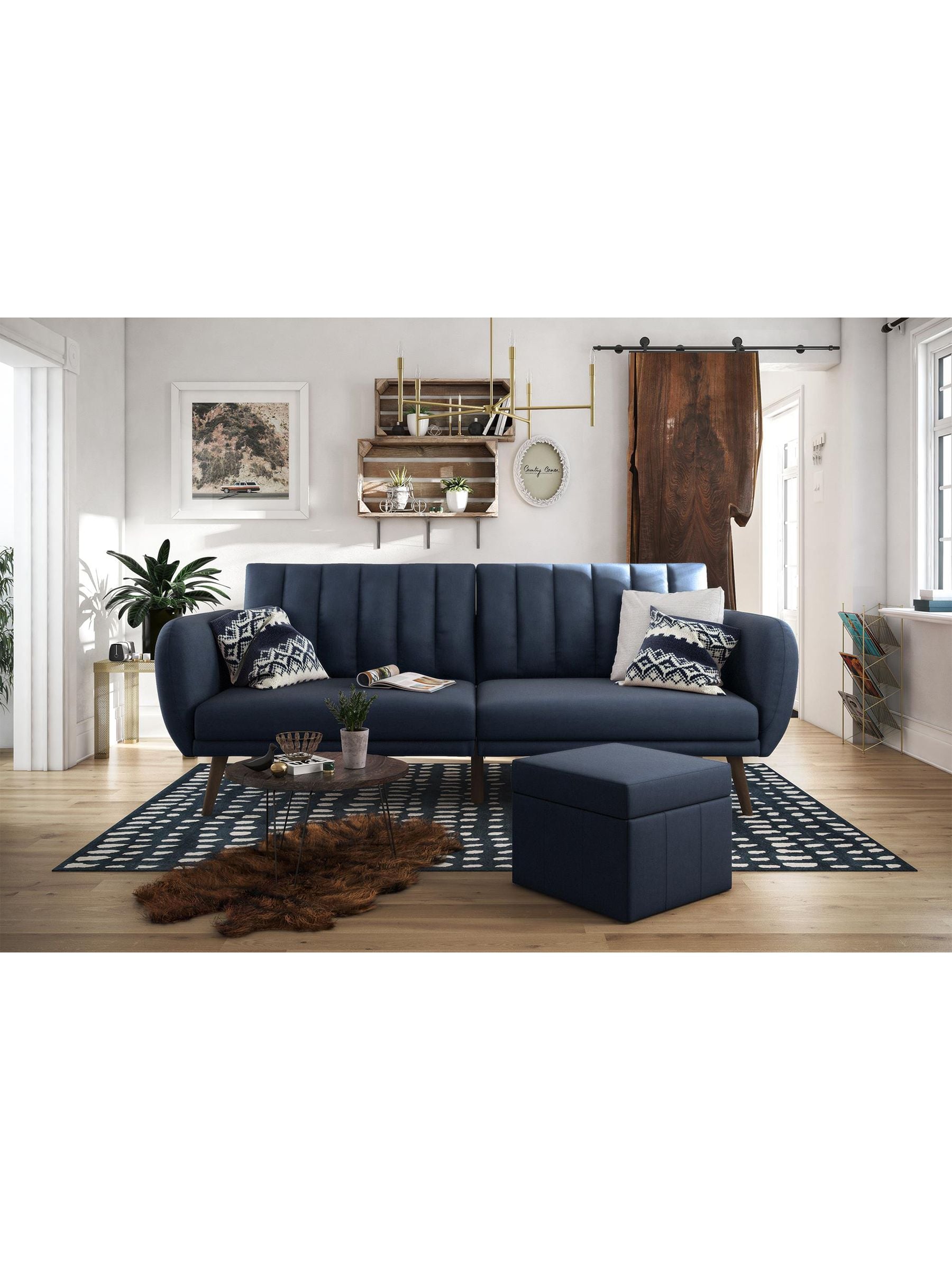 B&Q - Dorel Home Brittany Sofa Bed In Linen Look Navy Blue - Image 2