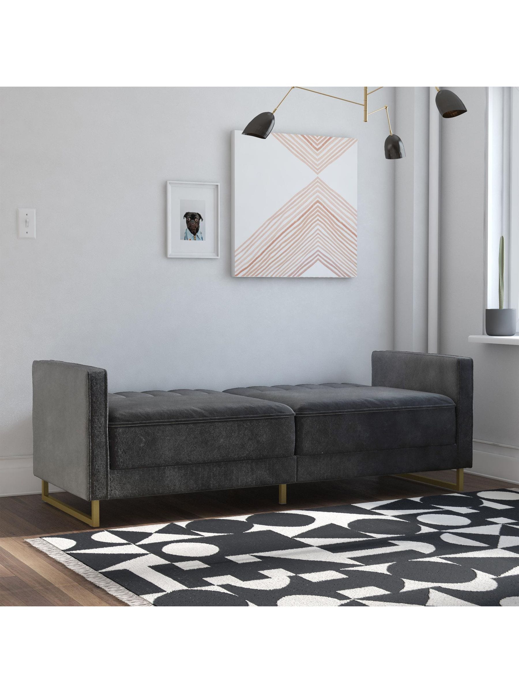 Novogratz Unisex Grey Skylar Velvet Sofa Bed - Image 3