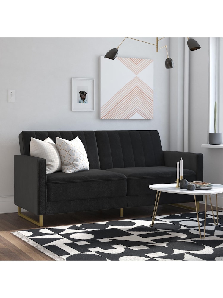 Novogratz Black Skylar Velvet Sofa Bed - Image 1 of 6