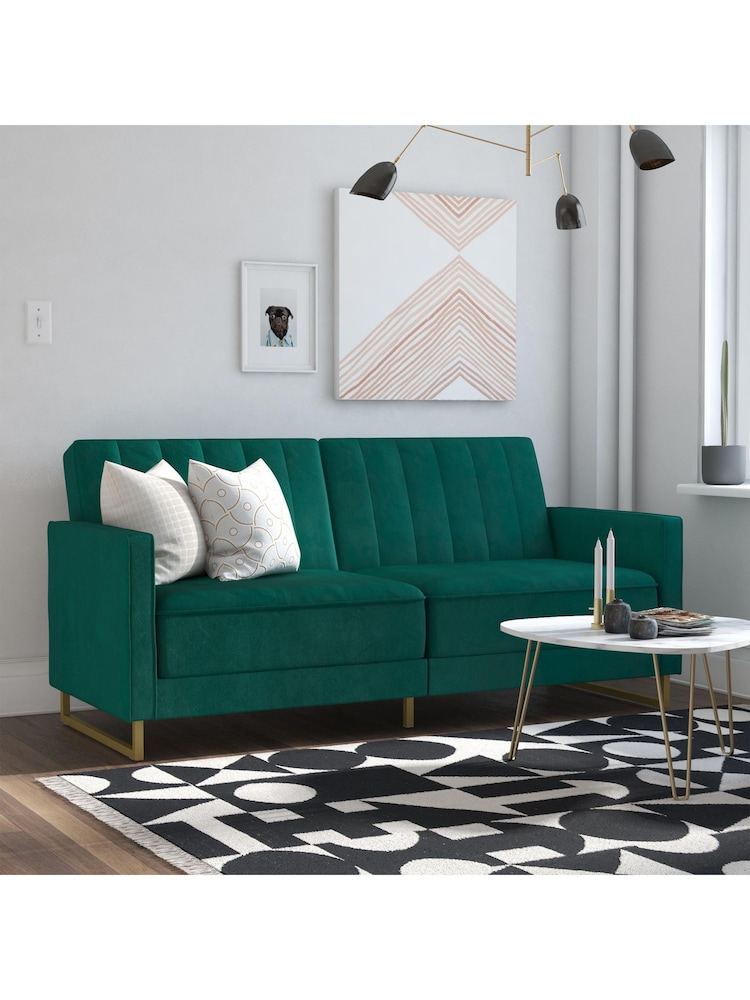 Novogratz Green Skylar Velvet Sofa Bed - Image 1 of 6
