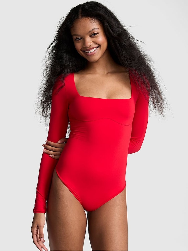 Victoria's Secret PINK Red Pepper Square Neck Soft Stretch Bodysuit - Image 2 of 3