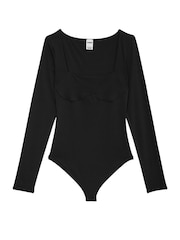 Victoria's Secret PINK Black Square Neck Soft Stretch Bodysuit - Image 1 of 1