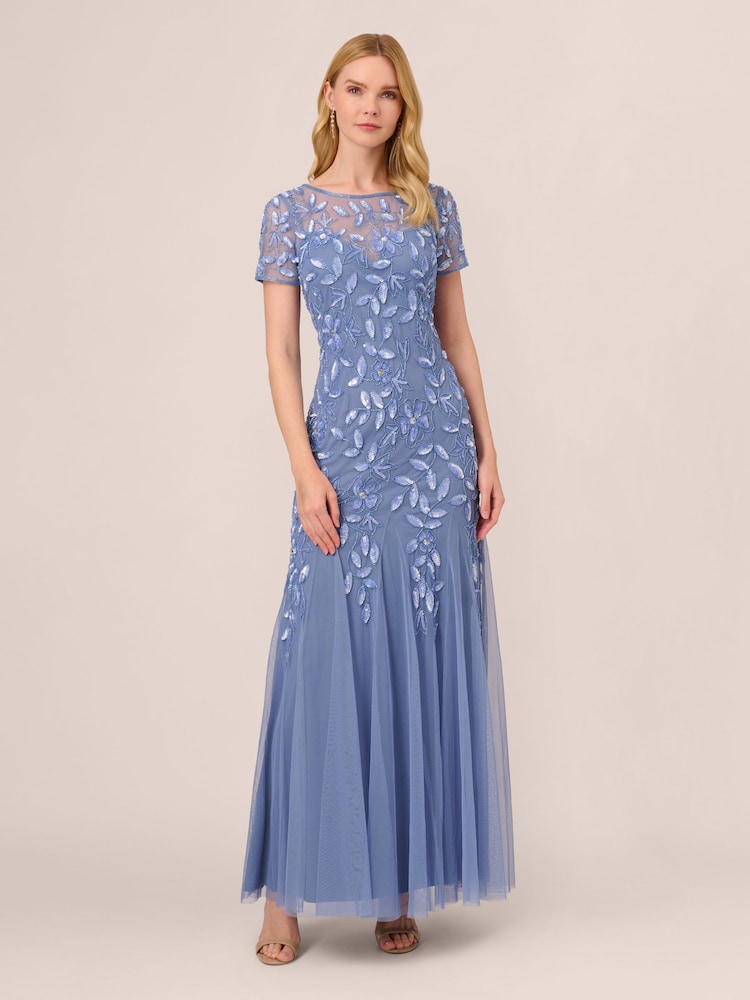 Adrianna Papell Bead Long Dress With Godets - Image 1 of 6