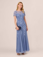Adrianna Papell Bead Long Dress With Godets - Image 3 of 6