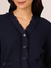 Adrianna Papell Blue Knit Frayed Waffle Crop Cardigan Sweater - Image 5 of 7