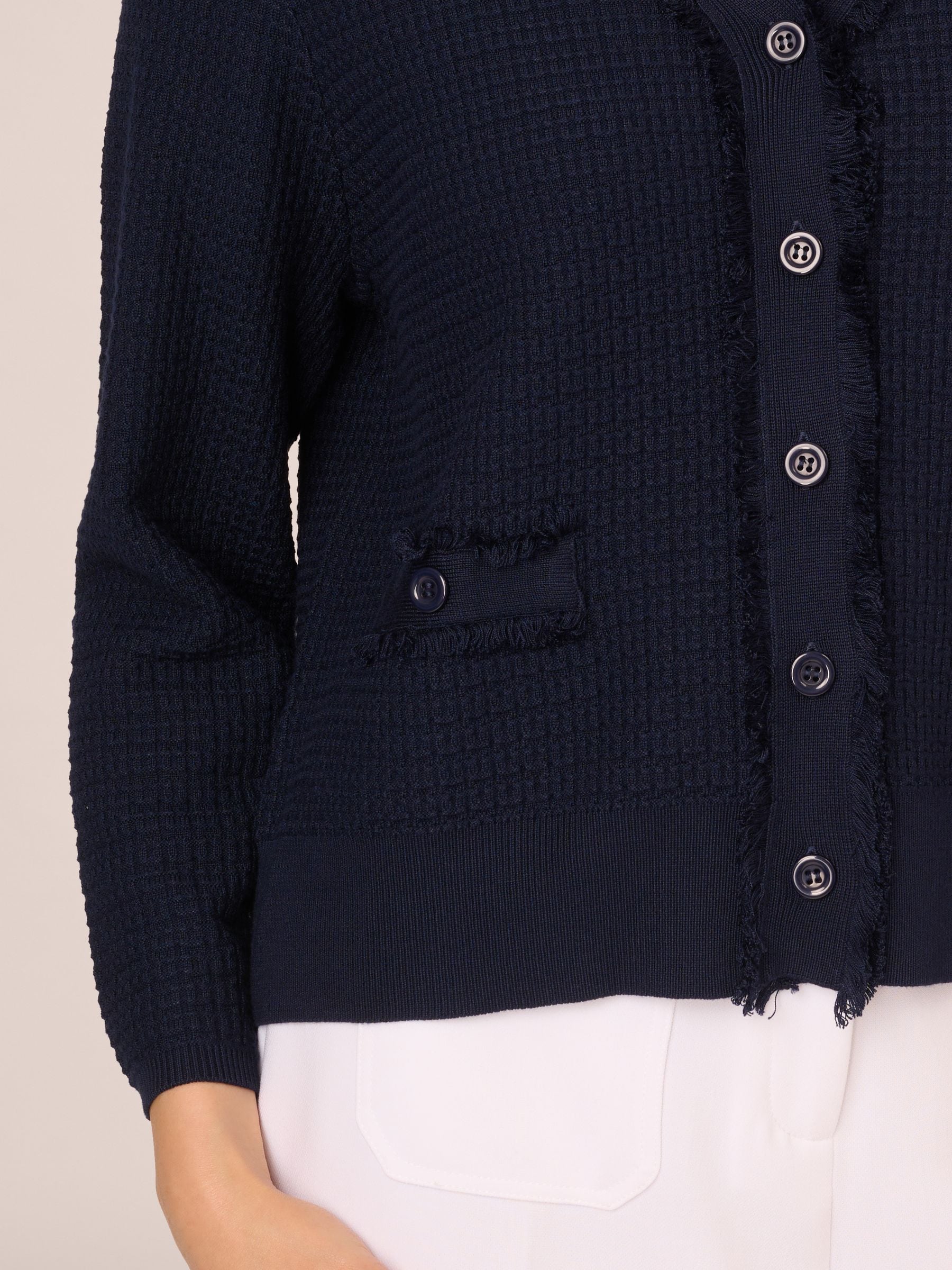 Buy Adrianna Papell Blue Knit Frayed Waffle Crop Cardigan