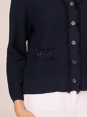 Adrianna Papell Blue Knit Frayed Waffle Crop Cardigan Sweater - Image 6 of 7