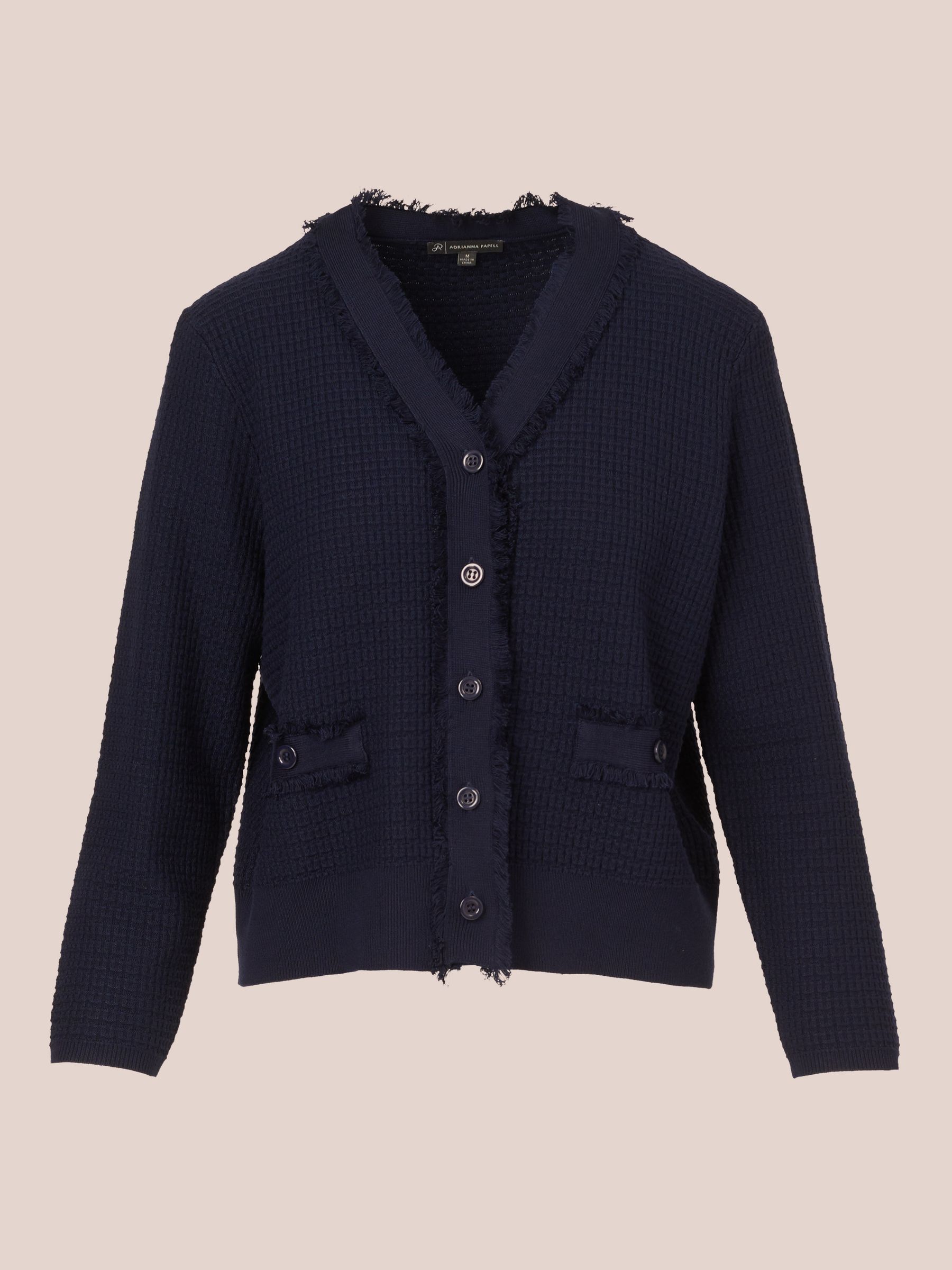 Buy Adrianna Papell Blue Knit Frayed Waffle Crop Cardigan