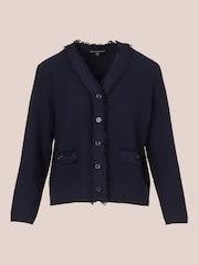 Adrianna Papell Blue Knit Frayed Waffle Crop Cardigan Sweater - Image 7 of 7