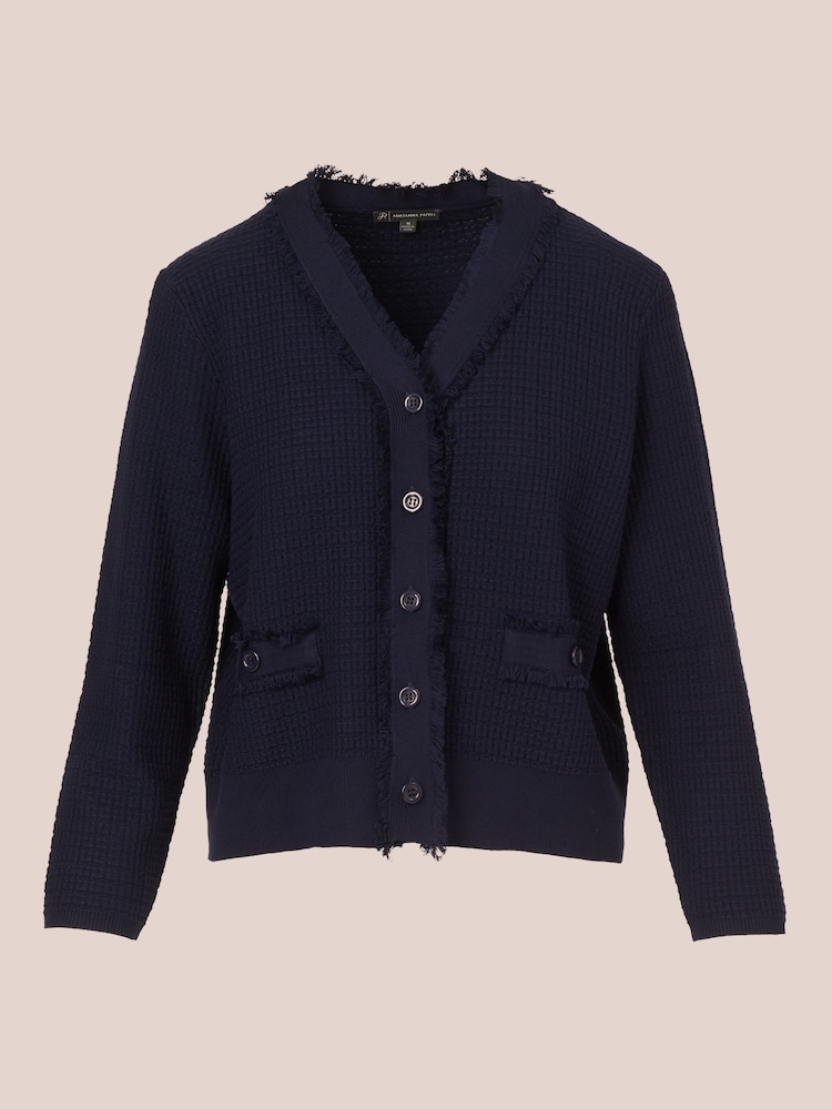 Adrianna Papell Blue Knit Frayed Waffle Crop Cardigan Sweater - Image 7 of 7