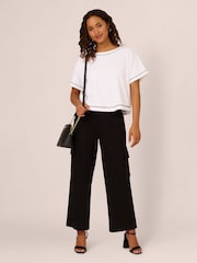 Adrianna Papell Tipped Variegated White Rib Knit Top With Back Faux Button Placket - Image 4 of 7