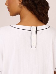 Adrianna Papell Tipped Variegated White Rib Knit Top With Back Faux Button Placket - Image 6 of 7