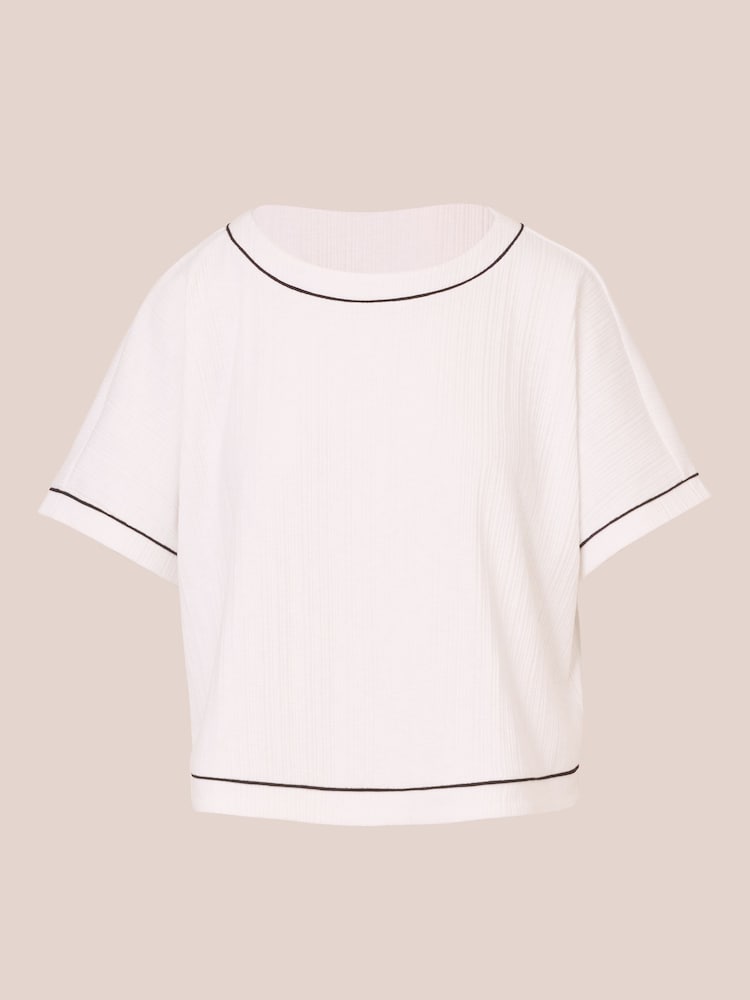 Adrianna Papell Tipped Variegated White Rib Knit Top With Back Faux Button Placket - Image 7 of 7
