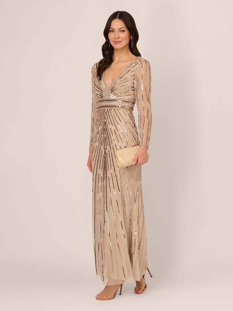 Adrianna Papell Rochie Lunga cu margele naturale - Image 3 of 7