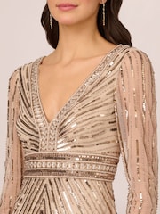 Adrianna Papell Natural Beaded Long Dress - Image 4 of 7