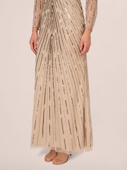 Adrianna Papell Natural Beaded Long Dress - Image 5 of 7
